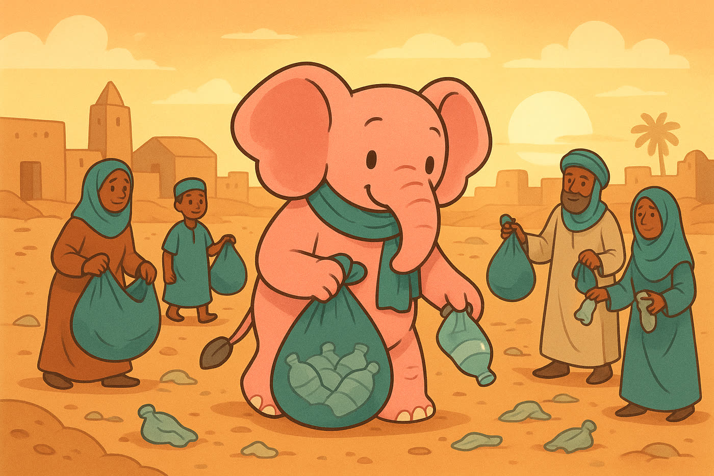 Pink elephant and community recycling in Mauritania
